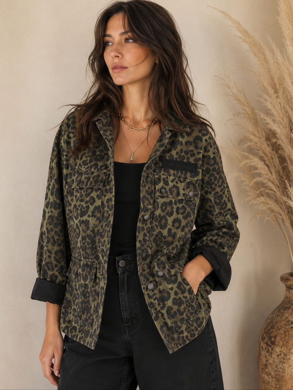 Avec Les Filles Leopard Cargo Jacket Utility Military Streetwear Y2K Chic